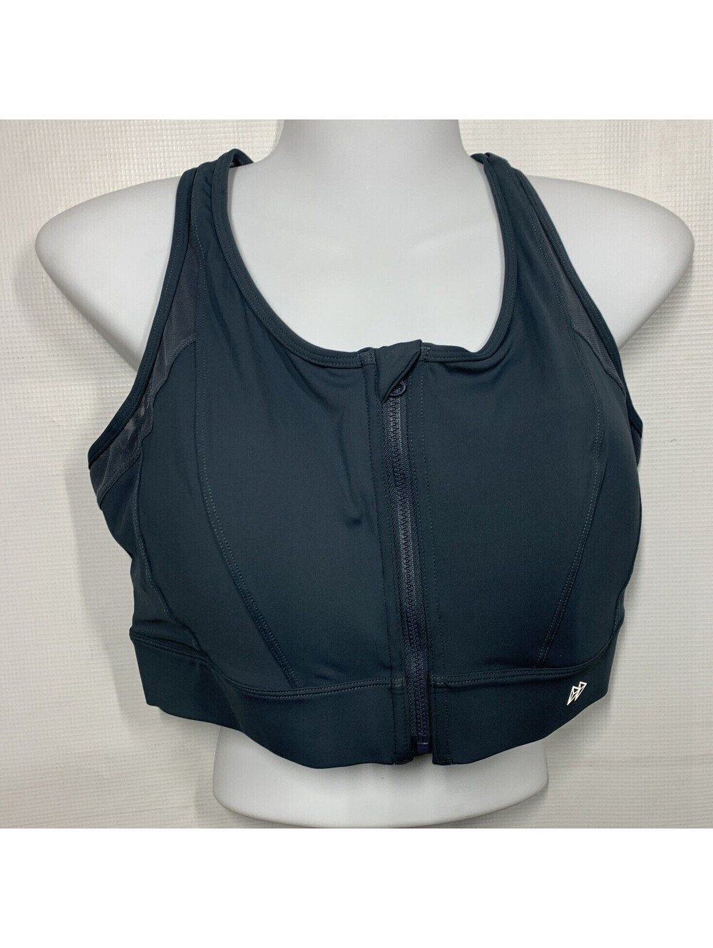 Yvette Womens Ladies Sport Bra Size 3XL E100556A91 Zip Front Wirefree Dark Black